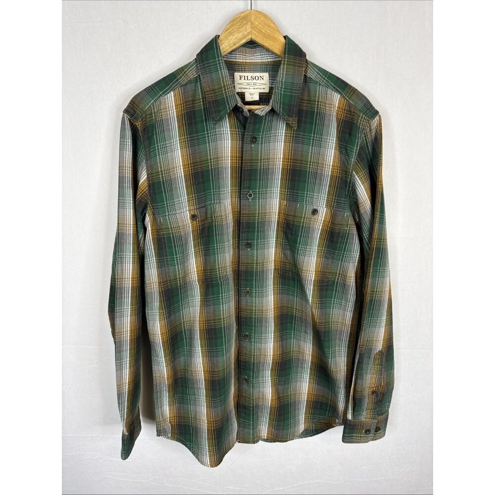 Filson Plaid Button Front Shirt Men’s Small Green Yellow Cotton Workwear